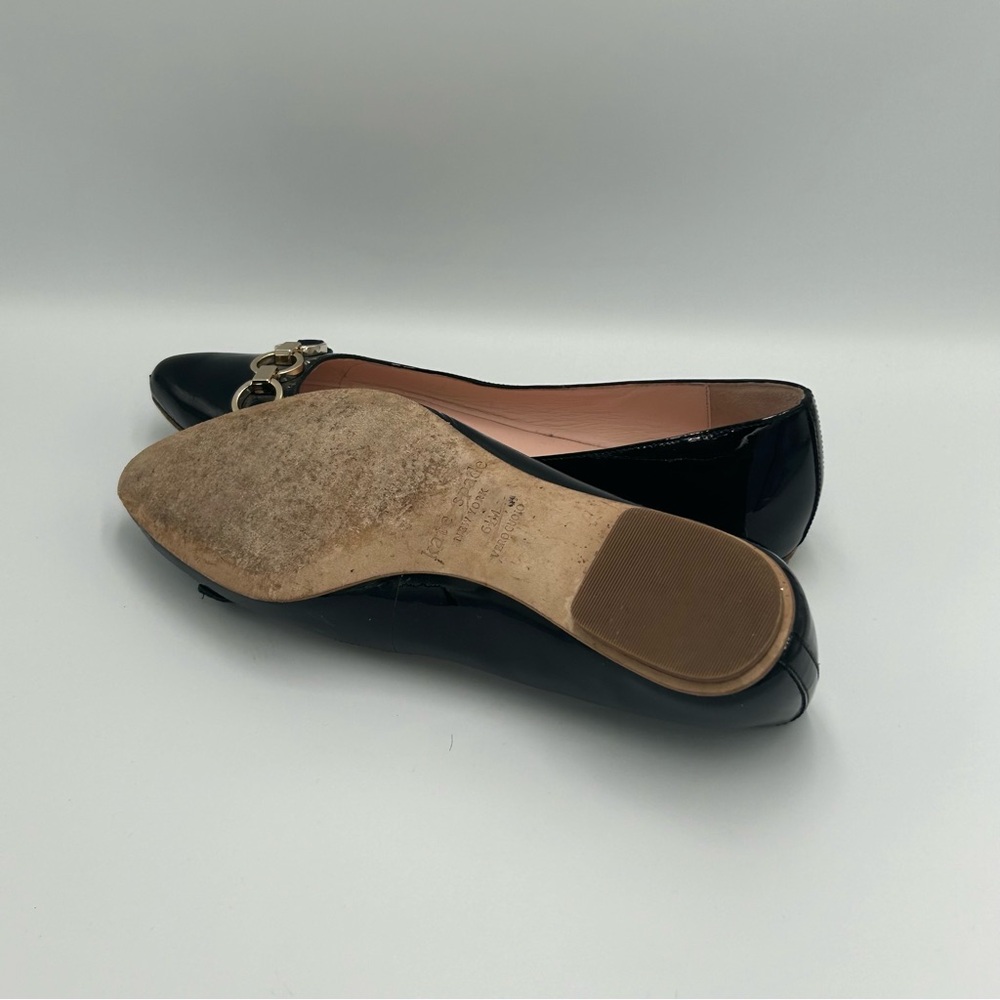 Kate Spade Black Patent Leather Ballet Shoes Sz 6.5 Gold Women’s - Picture 10 of 10